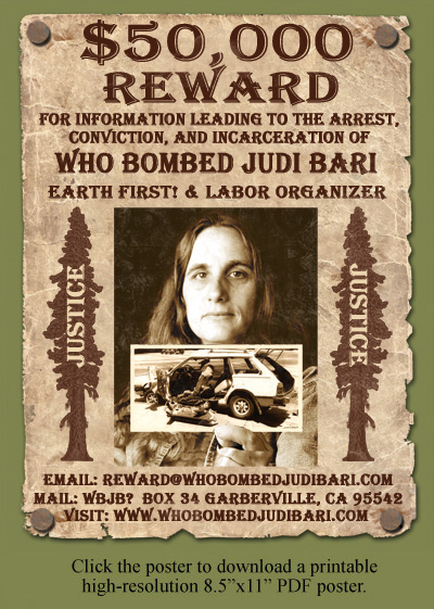 $50,000 Reward for Who Bombed Judi Bari? Poster